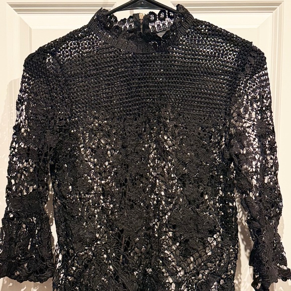 BOLD Elements Elegant Black Crochet Lace High-Neck Top – Semi-Sheer Overlay - Picture 1 of 7